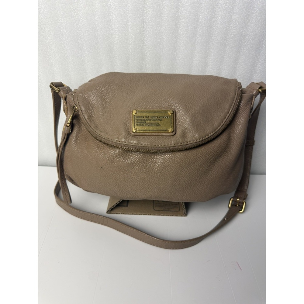 Marc By Marc Jacobs Natasha Classic Q Beige Pebbled Leather Flap Crossbody Bag
